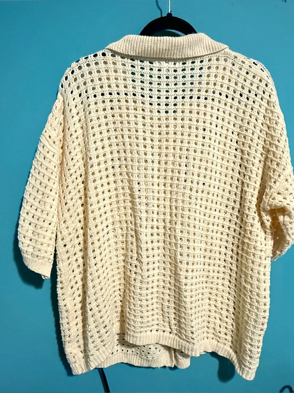 Fashion Nova Cream Short-Sleeve Open-Knit Cardigan
